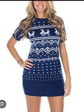 Tipsy Elves Naughty Reindeer Ugly Christmas Sweater Dress - Size Small